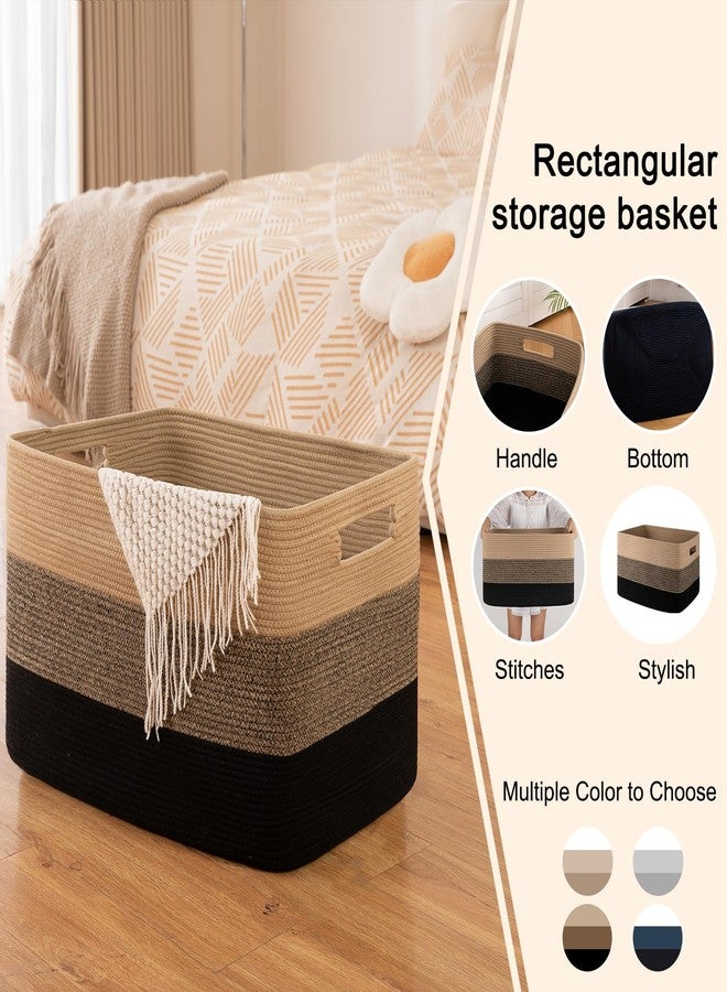 OIAHOMY Basket, XXXL Rectangular Cotton, Woven Storage for Living Room, Toy Basket with Handle, Gradient Grey-25”x16”x16” - Image 3