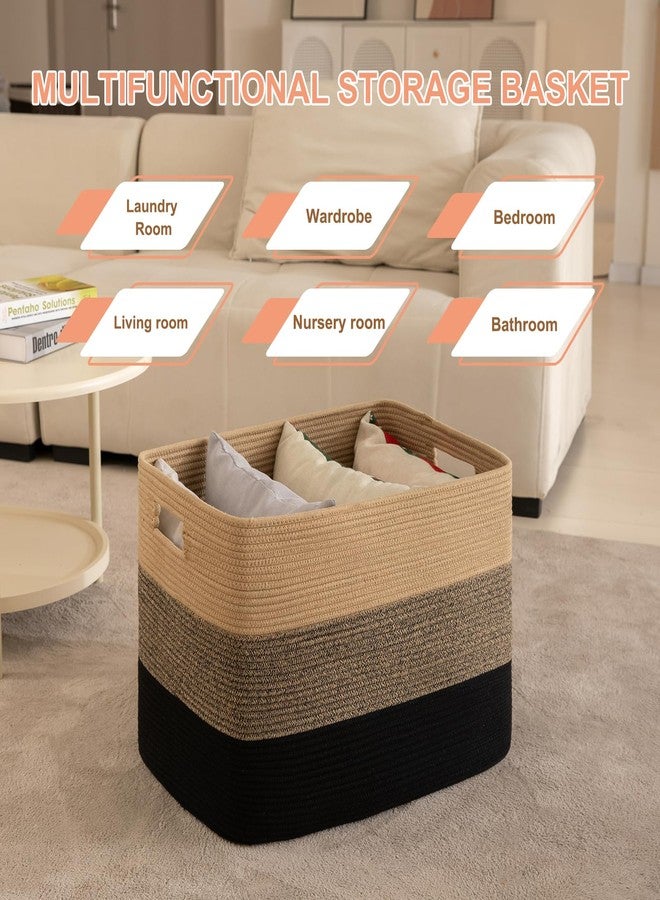 OIAHOMY Basket, XXXL Rectangular Cotton, Woven Storage for Living Room, Toy Basket with Handle, Gradient Grey-25”x16”x16” - Image 4