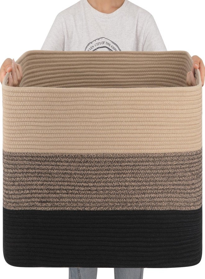OIAHOMY Basket, XXXL Rectangular Cotton, Woven Storage for Living Room, Toy Basket with Handle, Gradient Grey-25”x16”x16” - Image 1