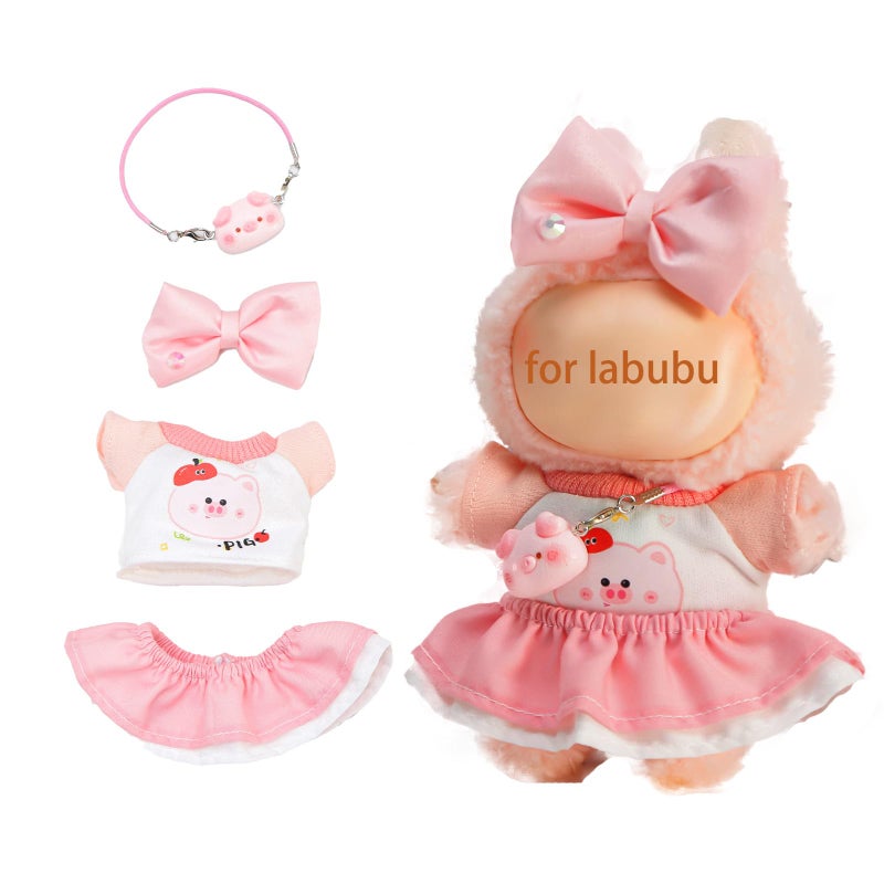 Buwesru 4Set Clothes for 67IN17cm LABUBU Premium Outfit with Miniature Accessories for ropa para Doll Collection PinkDoll Excluded - Image 2