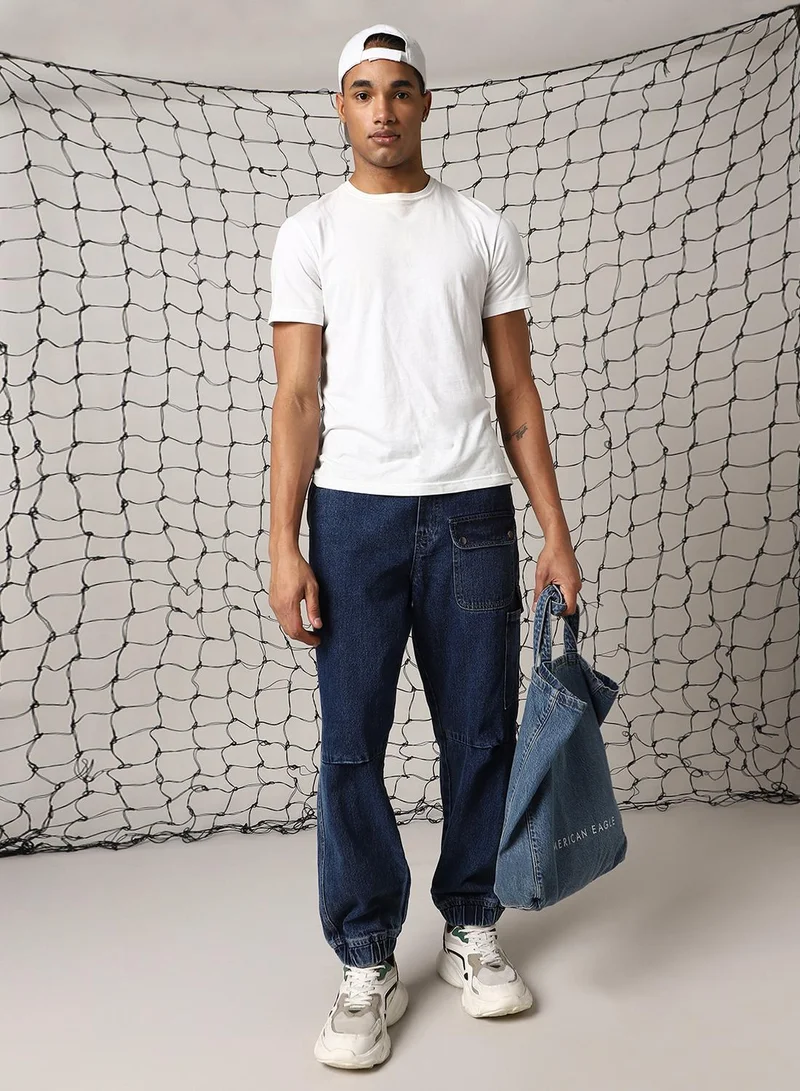 هوبرهولمي Men's Indigo 100% Cotton Distressed Full Length Loose Fit Jeans