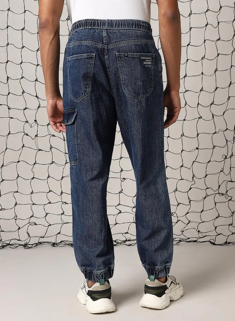 هوبرهولمي Men's Indigo 100% Cotton Distressed Full Length Loose Fit Jeans