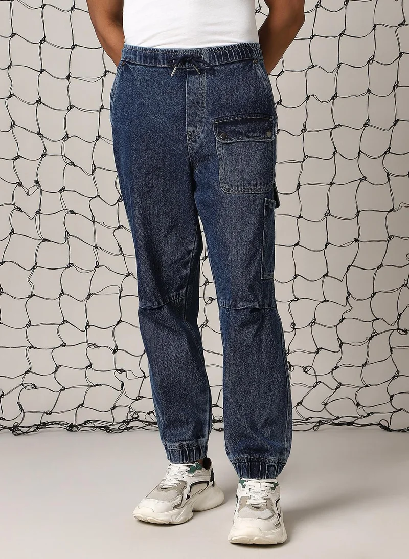 هوبرهولمي Men's Indigo 100% Cotton Distressed Full Length Loose Fit Jeans