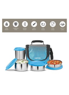 Milton Tasty 3 Stainless Steel Combo Lunch Box With Tumbler Cyan  - Image 3