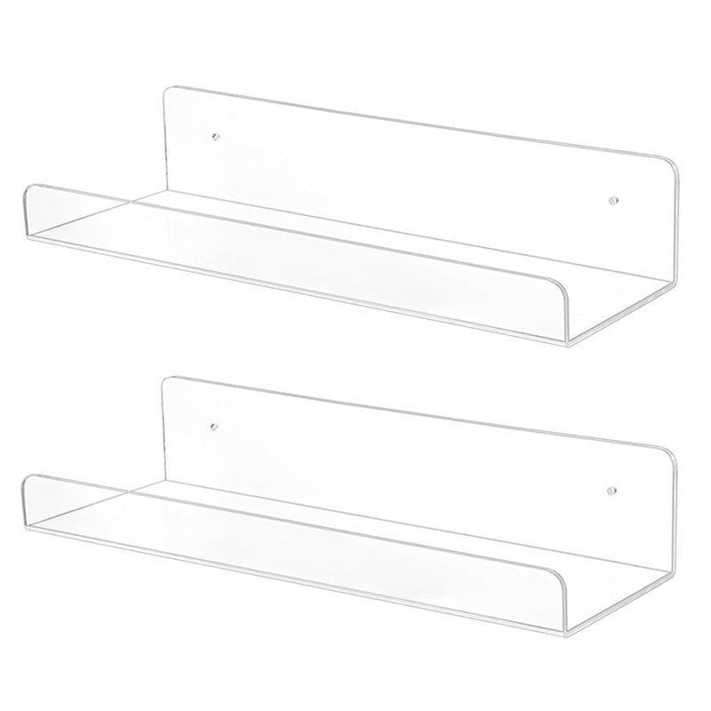 TONICE 2 Pack Acrylic Shelves for Wall 6in Floating Shelf Wall Mounted Set for Room, Bedroom, Bathroom, Kitchen, Living Room, Office Book Shelf Storage Decor - Image 1