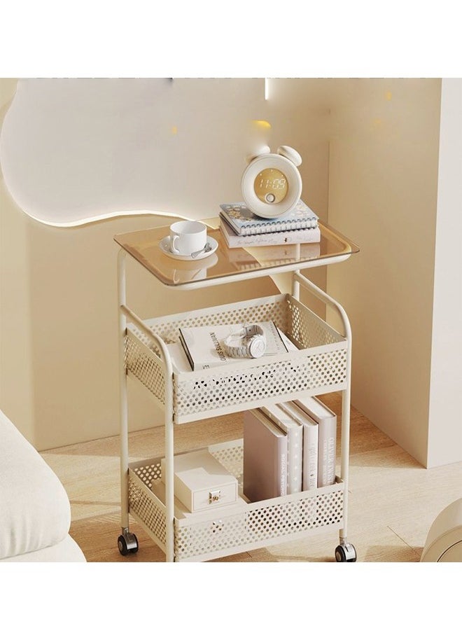 ATM 3-Tier Rolling Storage Cart with Shelves and Glass Top - 64x42x28 cm  - Image 2
