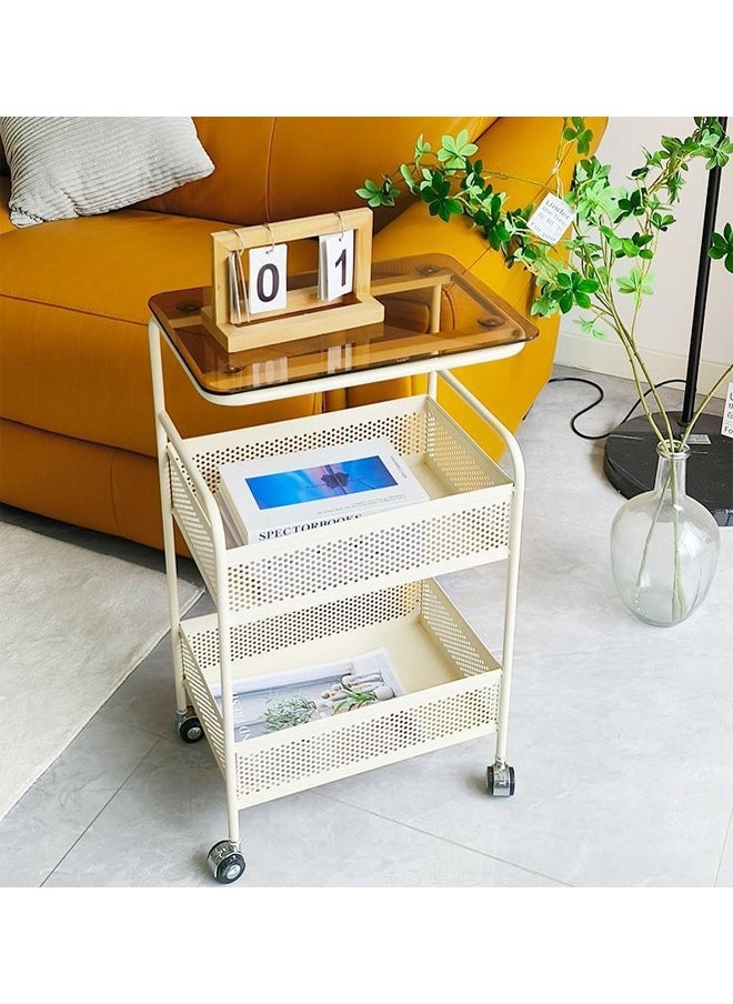 ATM 3-Tier Rolling Storage Cart with Shelves and Glass Top - 64x42x28 cm  - Image 4