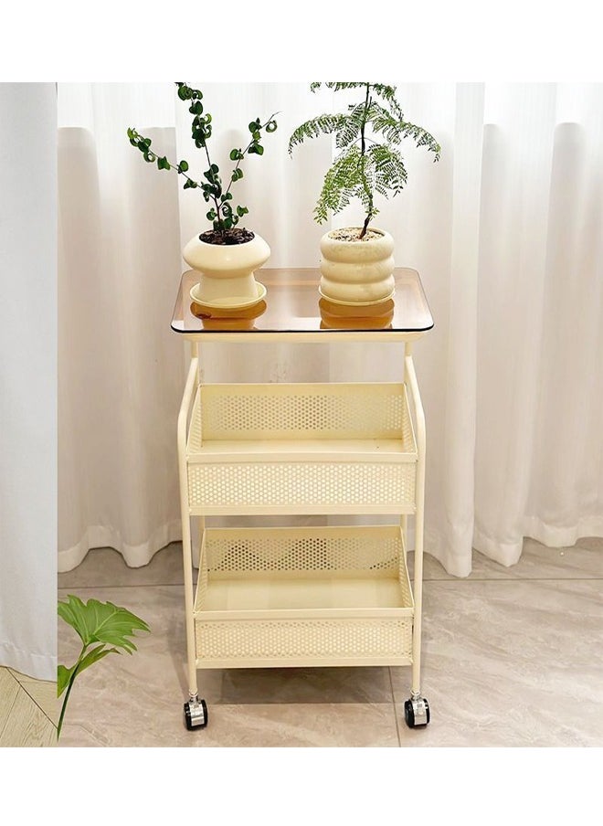 ATM 3-Tier Rolling Storage Cart with Shelves and Glass Top - 64x42x28 cm  - Image 5