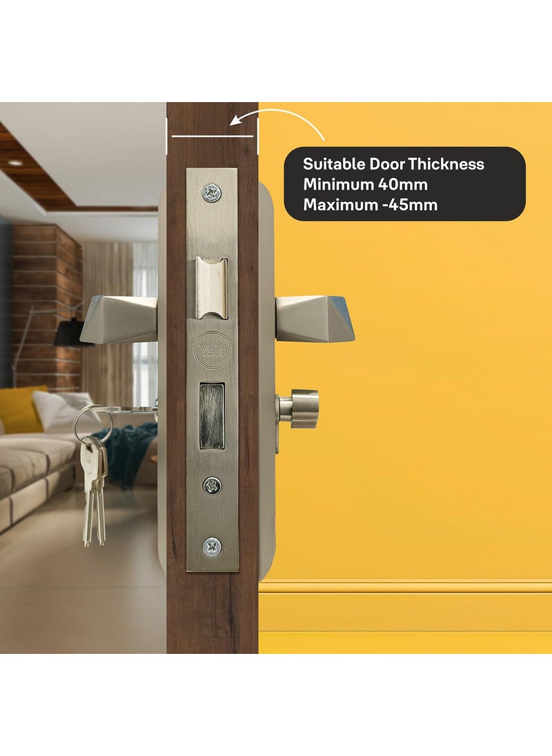 Yale Yale Mortise Door Lock Handle Set Premium Door Locks for Main Door with 3 Keys Door Handle Lock for BedroomHomeOfficeHotel Suitable for Left Right Handed Doors SM0102 Satin Steel  - Image 2