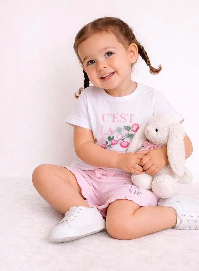 Victor And Jane Cest La Vie Graphic T-Shirt and Ruffled Shorts Set