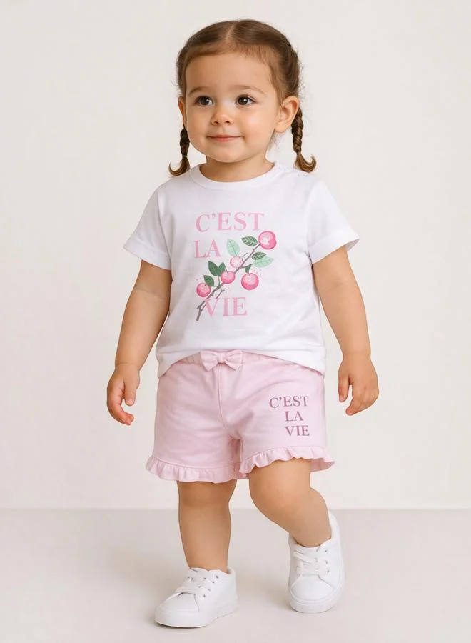 Victor And Jane Cest La Vie Graphic T-Shirt and Ruffled Shorts Set
