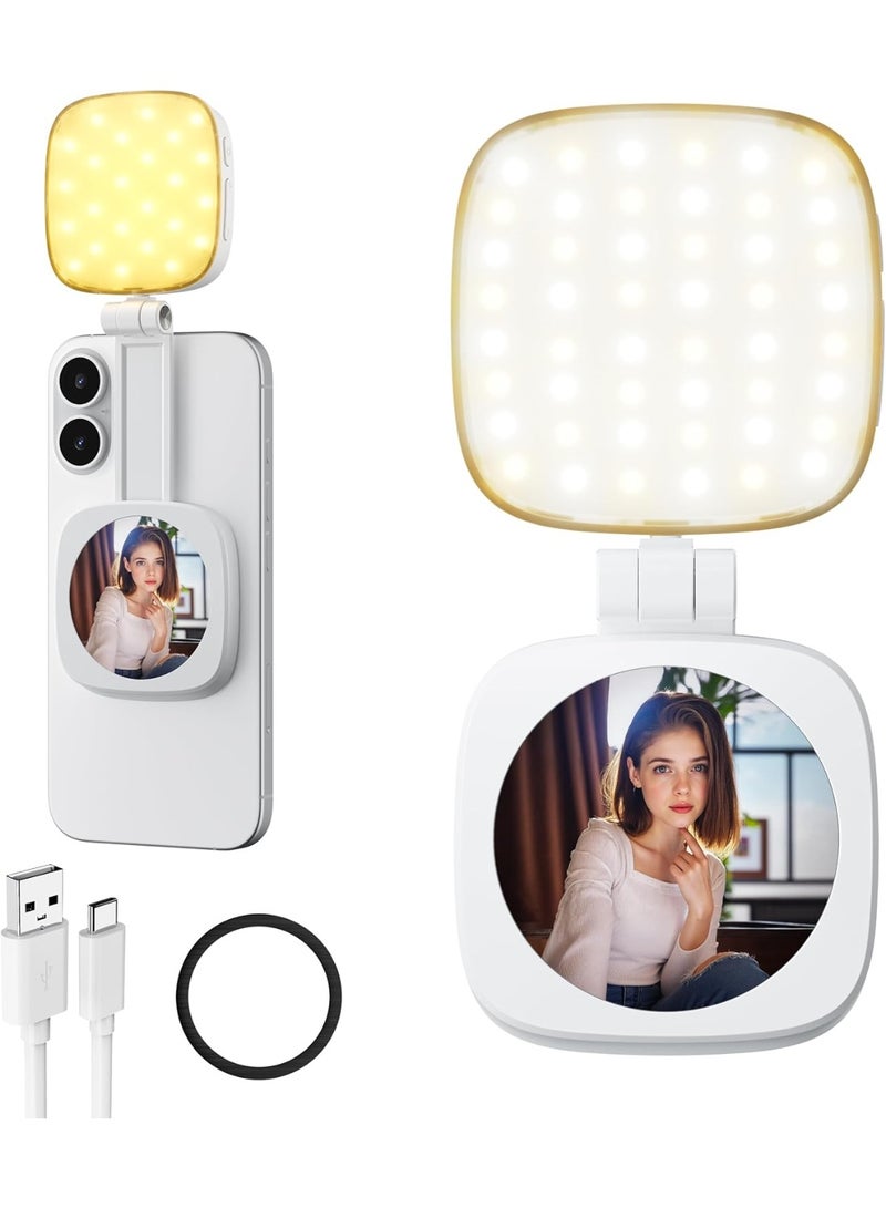 LBMT Magnetic Selfie Light Compatible for iPhone & Android, Folding 5 Led Modes with Mirror,and Rechargeable Portable Fill Light Phone for Zoom Makeup, Photography Recording Video Conference.(White) - Image 1