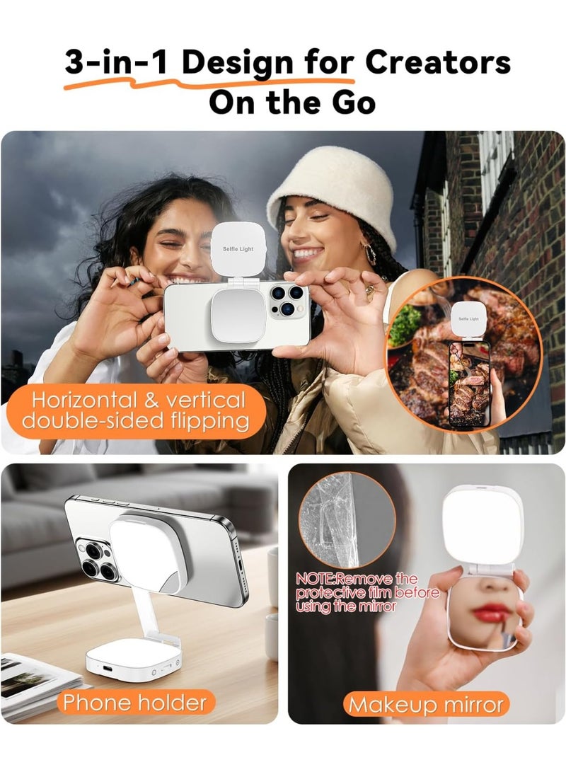 LBMT Magnetic Selfie Light Compatible for iPhone & Android, Folding 5 Led Modes with Mirror,and Rechargeable Portable Fill Light Phone for Zoom Makeup, Photography Recording Video Conference.(White) - Image 3