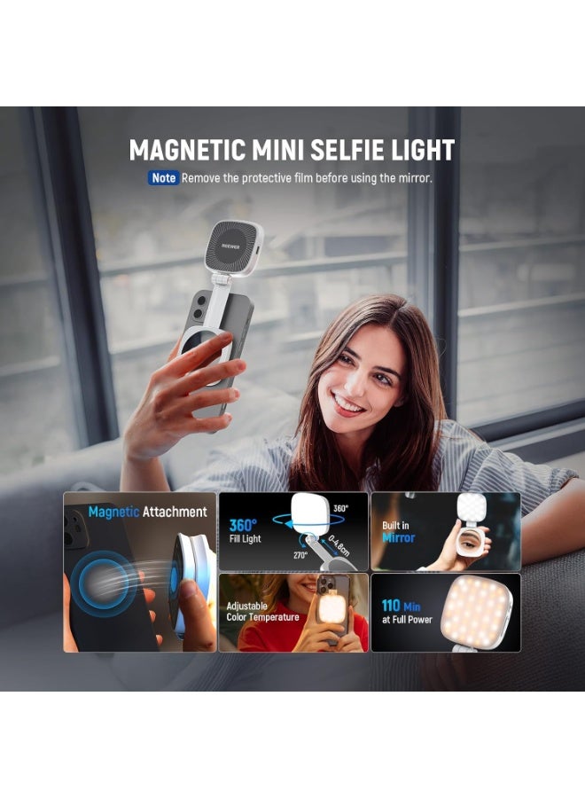 LBMT Magnetic Selfie Light Compatible for iPhone & Android, Folding 5 Led Modes with Mirror,and Rechargeable Portable Fill Light Phone for Zoom Makeup, Photography Recording Video Conference.(White) - Image 2