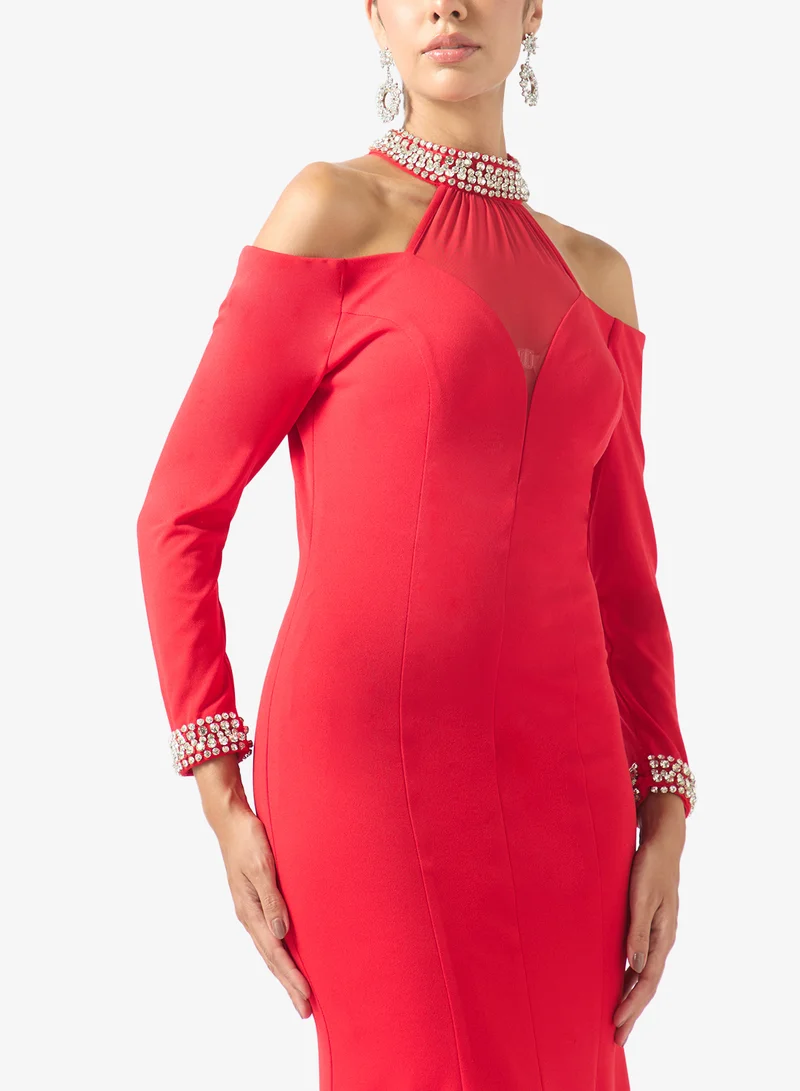 Akadia Fashion  Crystal Tulle Neck Panels Dress for Women | Best Price UAE