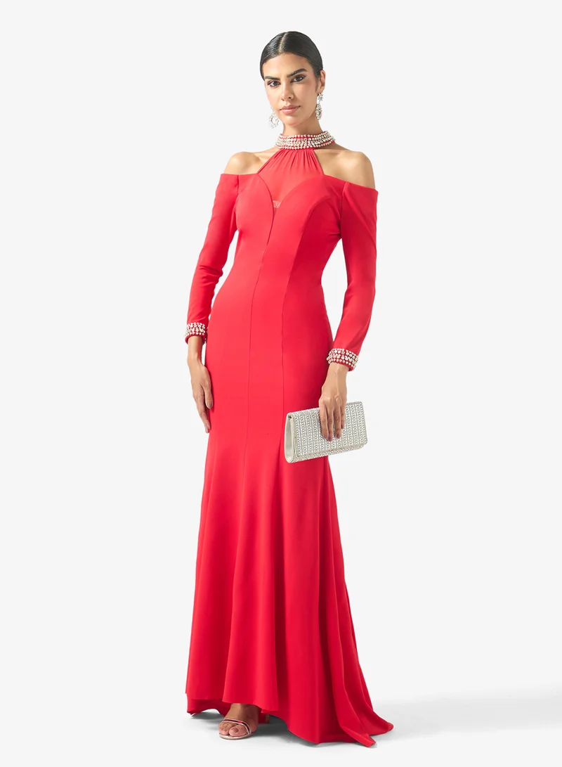 Akadia Fashion  Crystal Tulle Neck Panels Dress for Women | Best Price UAE