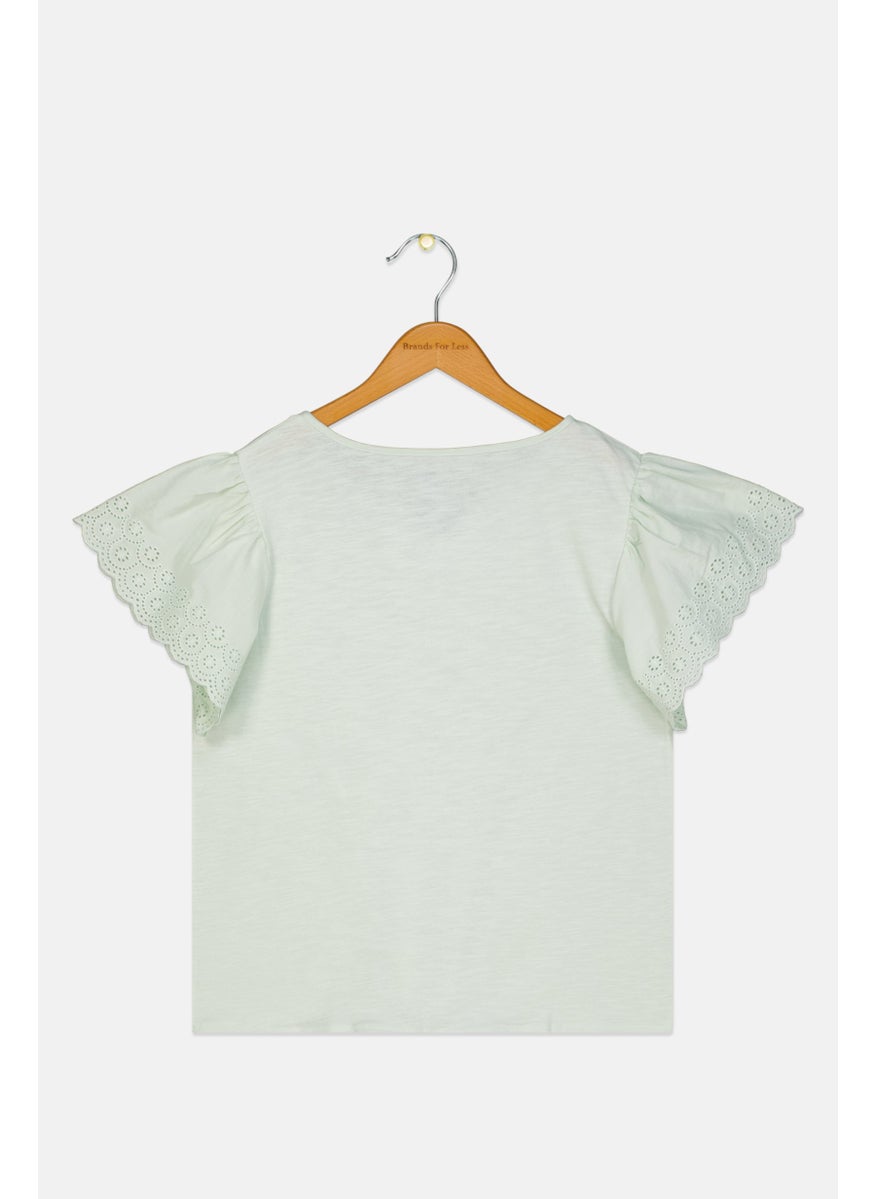 LUCKY BRAND - Kids Girl Round Neck Short Sleeves Textured Top, Green Lily - Image 1