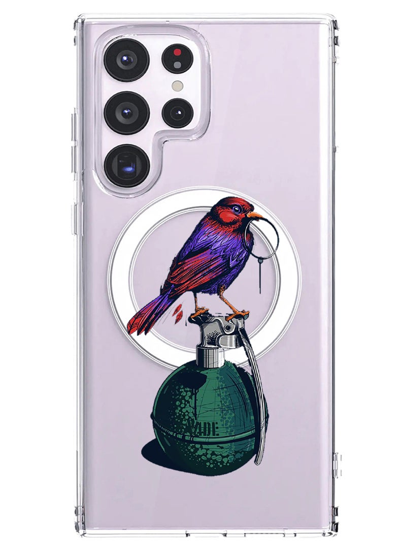 Theodor Magnetic Case for Samsung Galaxy S23 Ultra 6.8-inch Compatible with MagSafe Wireless Charging, Shockproof Phone Bumper Cover Granade Bird - Image 1