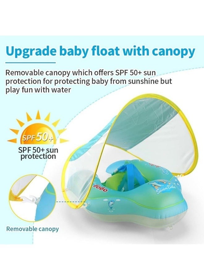Baby Pool Float with Canopy Baby Swim Float Inflatable Swimming Ring with Adjustable Sun Protection Canopy Toddler Floaties with Seat and Handle Water Toys