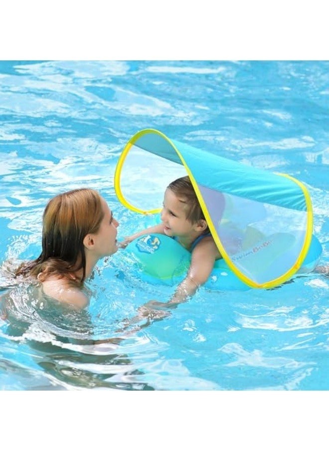 Baby Pool Float with Canopy Baby Swim Float Inflatable Swimming Ring with Adjustable Sun Protection Canopy Toddler Floaties with Seat and Handle Water Toys