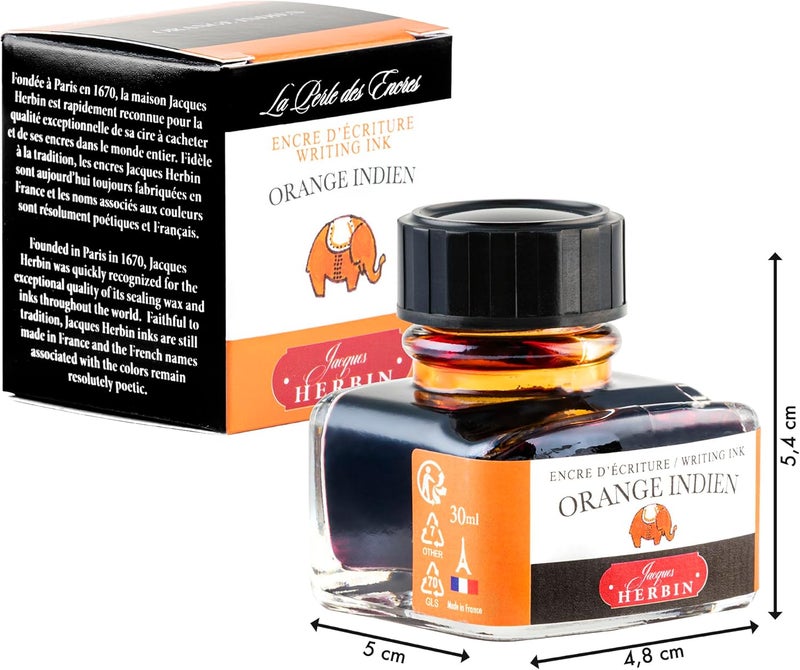 Jacques Herbin Herbin Jacques 13057T- 30ml Bottle of Ink for Fountain Pens and Rollerball Pens - Orange Indien - Image 2