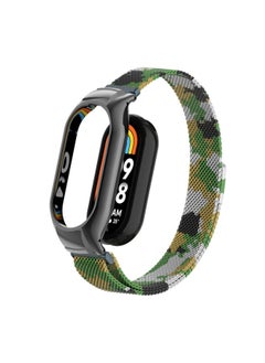 Replacement Strap For Xiaomi Mi Band 8 Integrated Metal Case + Milanese Magnetic Watch Band Army Green