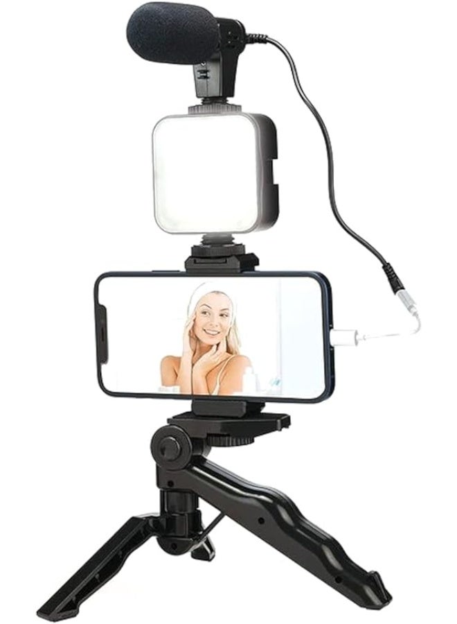 Mobile Phone Tripod Stand with Ring Light, Microphone, and Clip – For Video Recording, Live Streaming, and Video Calls - Image 3