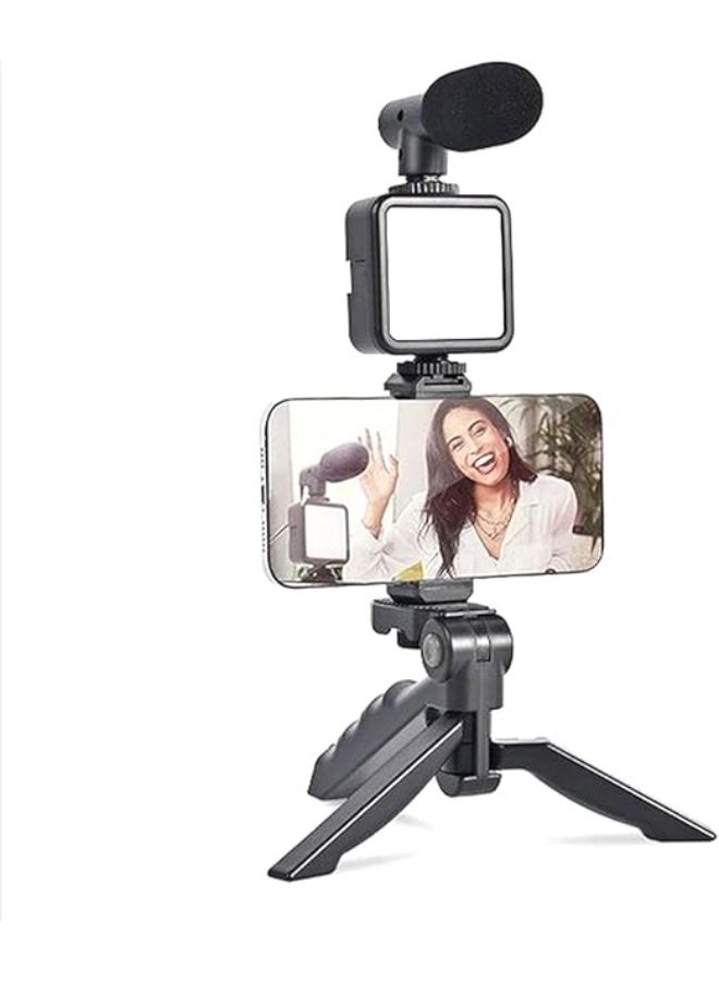 Mobile Phone Tripod Stand with Ring Light, Microphone, and Clip – For Video Recording, Live Streaming, and Video Calls - Image 2