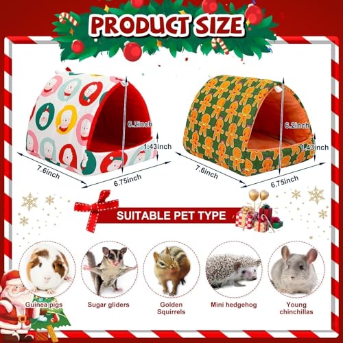 UPINS 2 Pack Christmas Guinea Pig HideoutGuinea Pig Bed Washable Small Animal House Cage Accessories for Chinchillas Hamsters Hedgehogs Ferrets Bearded Dragons and Rats - Image 3