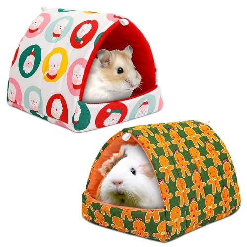 UPINS 2 Pack Christmas Guinea Pig HideoutGuinea Pig Bed Washable Small Animal House Cage Accessories for Chinchillas Hamsters Hedgehogs Ferrets Bearded Dragons and Rats - Image 1