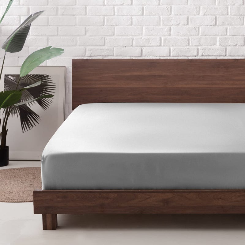MR&HM MR&HM Satin Fitted Sheet King Size  Silky Bottom Sheet with Elastic Corner Straps  Deep Pocket up to 15 Inch  No More Slipping Off for Mattress - 1 Fitted Sheet Only (Silver Grey)  - Image 1