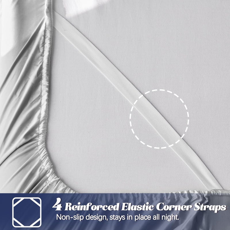 MR&HM MR&HM Satin Fitted Sheet King Size  Silky Bottom Sheet with Elastic Corner Straps  Deep Pocket up to 15 Inch  No More Slipping Off for Mattress - 1 Fitted Sheet Only (Silver Grey)  - Image 3
