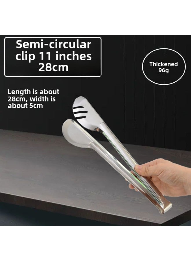 Thickened Stainless Steel Food Tongs Bread Tongs Barbecue Tongs Buffet Tongs Lotus Tongs Steak Tongs Barbecue Supplies-Color:Semi-circle Clip 28CM  - Image 1