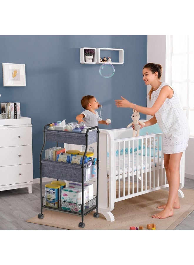 Forthcan 3-Tier Baby Diaper Caddy Organizer and Storage Cart, Mobile Metal Utility Cart with Rolling Wheels for Nursery Essentials with 4+2 Dividers, Large Capacity Rolling Cart For Kitchen, Bathroom, Office - Image 2