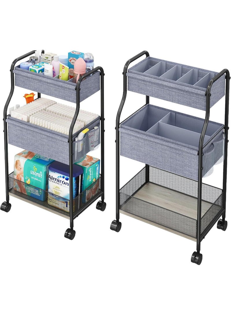 Forthcan 3-Tier Baby Diaper Caddy Organizer and Storage Cart, Mobile Metal Utility Cart with Rolling Wheels for Nursery Essentials with 4+2 Dividers, Large Capacity Rolling Cart For Kitchen, Bathroom, Office - Image 1