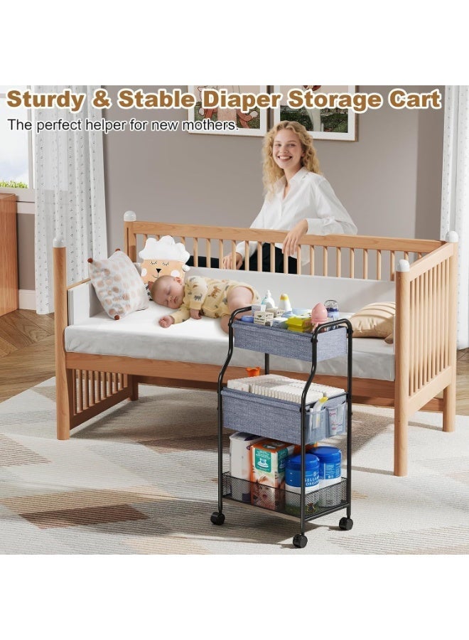 Forthcan 3-Tier Baby Diaper Caddy Organizer and Storage Cart, Mobile Metal Utility Cart with Rolling Wheels for Nursery Essentials with 4+2 Dividers, Large Capacity Rolling Cart For Kitchen, Bathroom, Office - Image 4