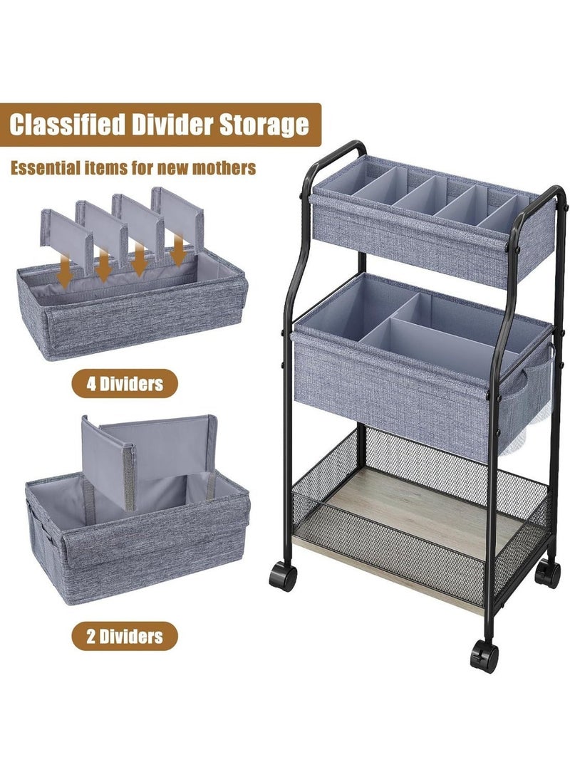 Forthcan 3-Tier Baby Diaper Caddy Organizer and Storage Cart, Mobile Metal Utility Cart with Rolling Wheels for Nursery Essentials with 4+2 Dividers, Large Capacity Rolling Cart For Kitchen, Bathroom, Office - Image 3