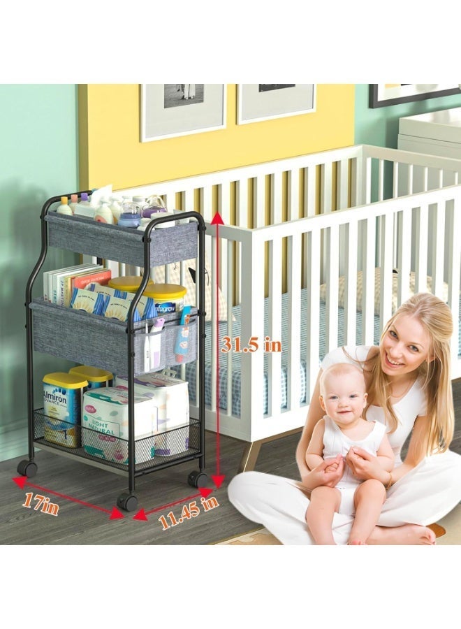 Forthcan 3-Tier Baby Diaper Caddy Organizer and Storage Cart, Mobile Metal Utility Cart with Rolling Wheels for Nursery Essentials with 4+2 Dividers, Large Capacity Rolling Cart For Kitchen, Bathroom, Office - Image 5