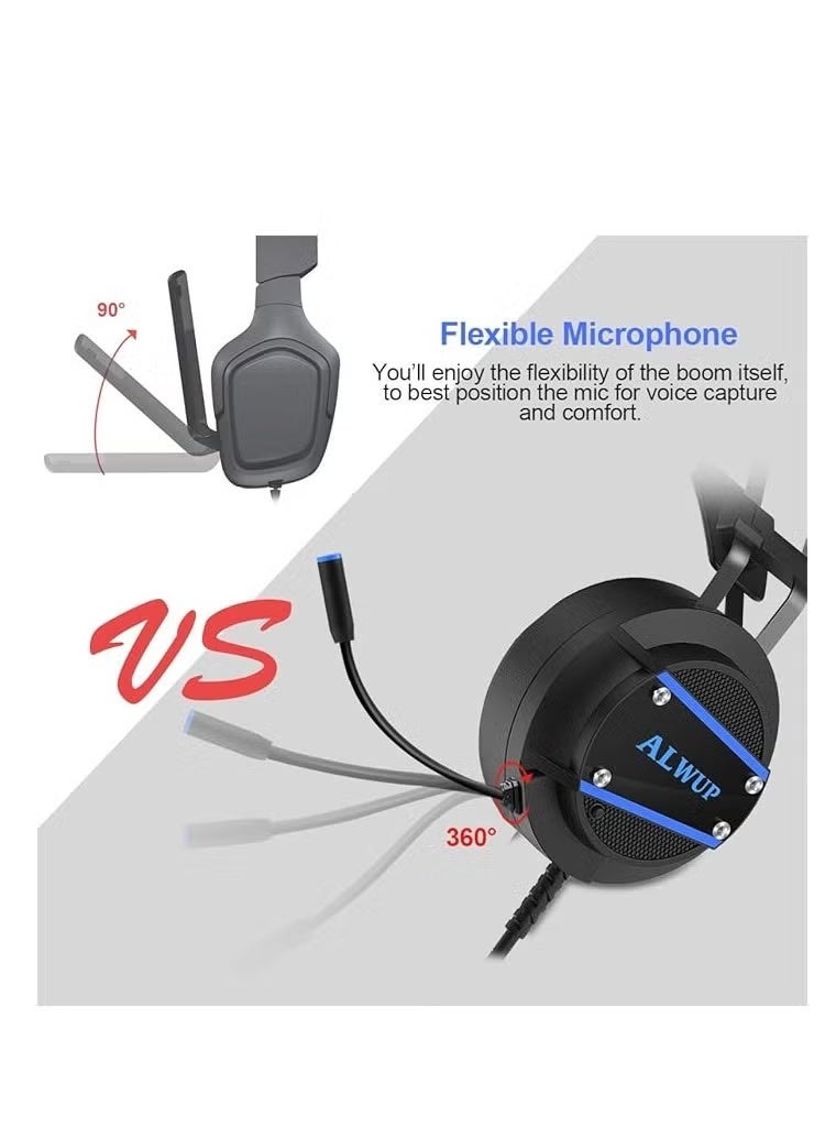 الوآب سماعة ألعاب ALWUP - ميكروفون متعدد الاتجاهات مضاد للضوضاء - لأجهزة إكس بوكس ​​وبلاي ستيشن 4 و5، ونينتندو سويتش، وأجهزة الكمبيوتر المحمولة، بصوت محيطي ستيريو، ووسادات أذن عميقة - A9 - Image 5