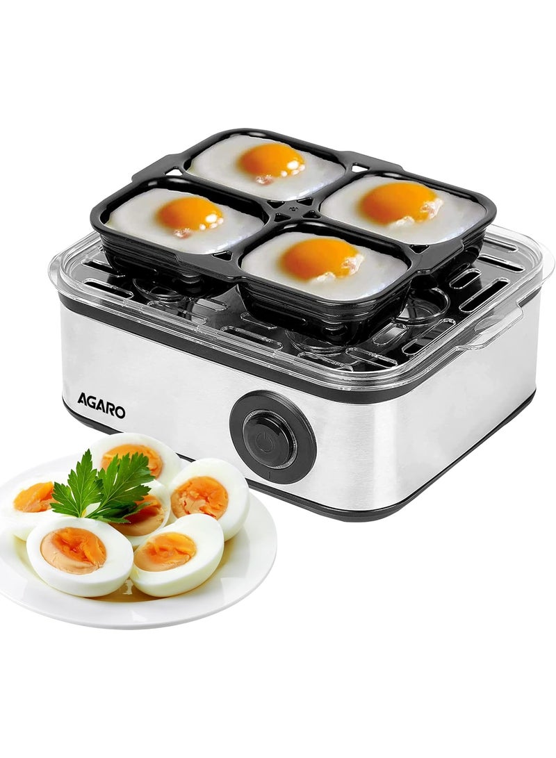 AGARO Grand Egg Boiler And Poacher,2-in1 Boils 8 Eggs, Poach 4 Eggs, Steamed Vegetables, 3 Boiling Modes, Stainless Steel Body, Transparent Lid, 500W, Silver  - Image 1
