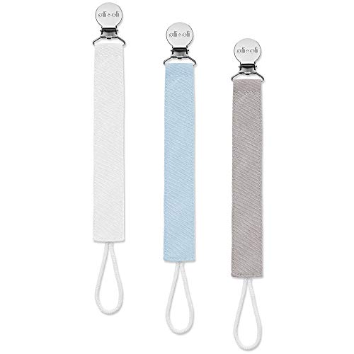 Ali+Oli Linen Strap Pacifier Clip (Sky) Set of 3 (10" x 1") Baby Pacifier Holder for Newborn Pacifiers & Teethers, Binky Clips, Silicone-Free Pacifier Clips - Image 1