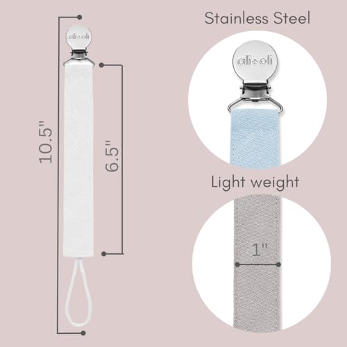 Ali+Oli Linen Strap Pacifier Clip (Sky) Set of 3 (10" x 1") Baby Pacifier Holder for Newborn Pacifiers & Teethers, Binky Clips, Silicone-Free Pacifier Clips - Image 2
