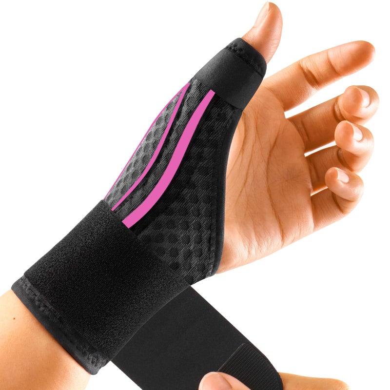 FREETOO Stable Thumb Brace Right Hand Left Hand for Arthritis Pain and Support, Thumb Splint for Trigger Thumb, Wrist Brace with Thumb Support for Tendonitis, De Quervains Tenosynovitis,Pink Right M - Image 1