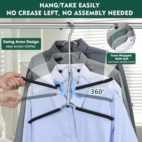 DOIOWN Space Saving 6 Tier Coat Hangers - Non Slip Foam Padded, Black Metal Sweater & T Shirt Hangers for Men & Women, 2 Pack Closet Organizers - Image 5