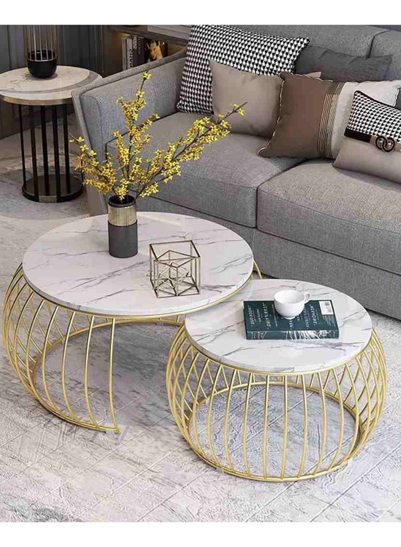 ترابيزه وسط متداخله هيكل ستيل ذهبى سطح رخام ابيض