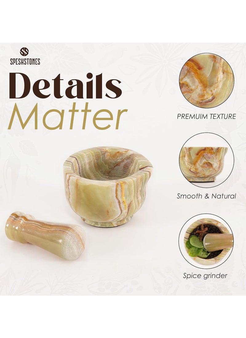 RADICALn Marble Mortar and Pestle Set 2'' Inches Green Handmade Pill Crusher Marble Bowl - Herb Grinder Mortar, Marble Spice Grinder Manual, Pestle and Mortar Bowl, Garlic Crusher Bowl Set  - Image 5