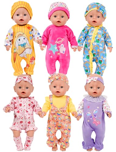 WONDOLL 6 Sets 1416 Inch Baby Doll Clothes New Born Doll Outfits with Rompers Accessories for 16inch Soft Body Dolls No Doll - Image 1