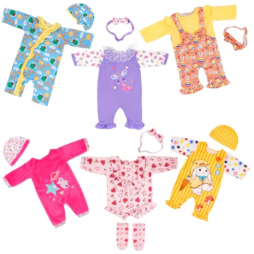 WONDOLL 6 Sets 1416 Inch Baby Doll Clothes New Born Doll Outfits with Rompers Accessories for 16inch Soft Body Dolls No Doll - Image 5