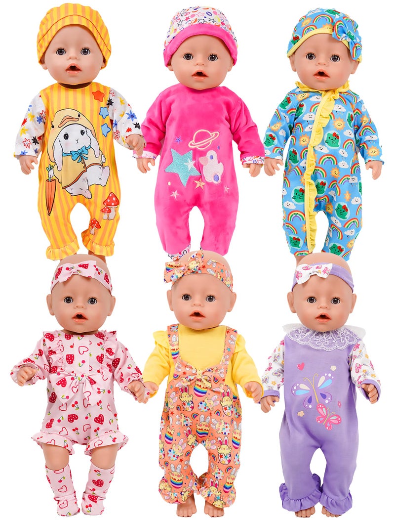 WONDOLL 6 Sets 1416 Inch Baby Doll Clothes New Born Doll Outfits with Rompers Accessories for 16inch Soft Body Dolls No Doll - Image 3