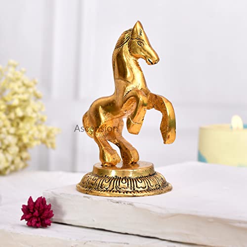 ascension Jumping Horse Animal Statue Idol & Figurine for Home Metal Showpiece for Home Office Living Room Vastu Wealth Income Decorative & Gifts Items (Golden) - Image 2